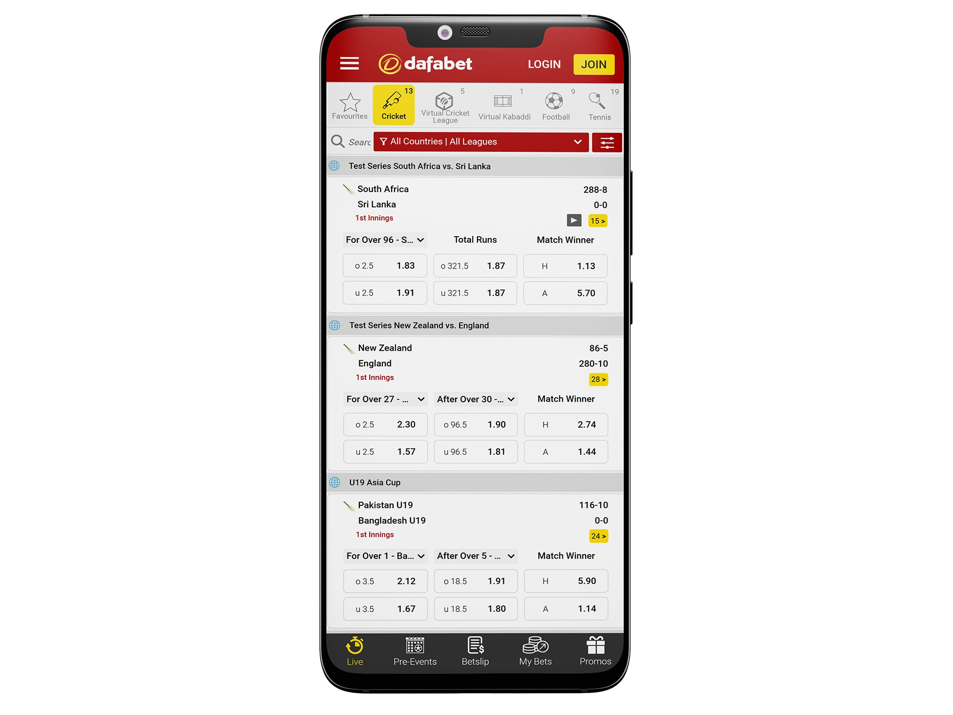 Cricket fans will have an unforgettable betting experience in the Dafabet app.