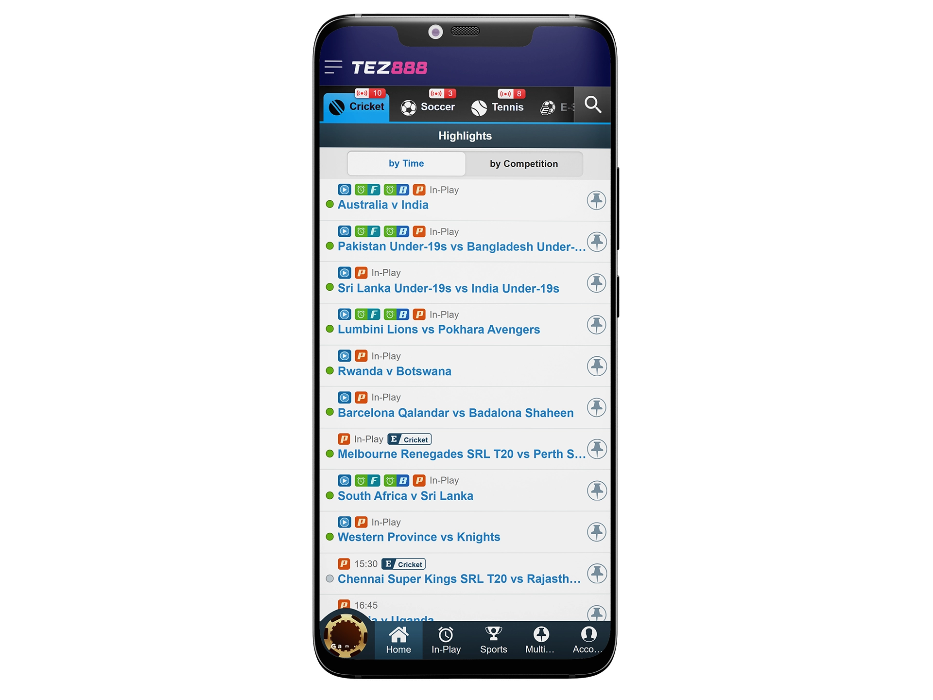 The Tez888 app offers you to bet on cricket events at any time.