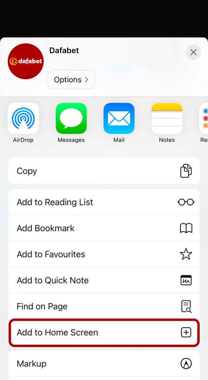 Add the Dafabet app to your Home Screen on your iOS device.