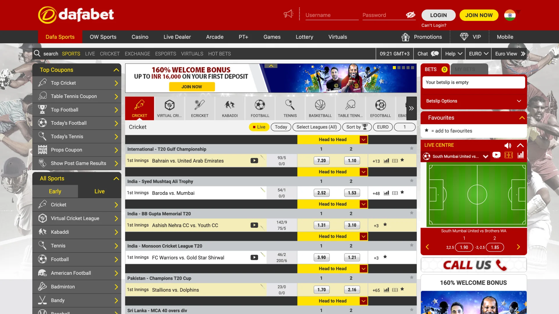 Dafabet offers a wide range of sports for bettors to choose from.