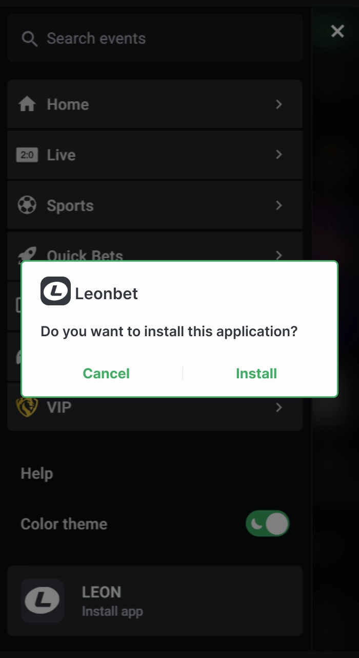 The full procedure for installing the Leon Bet mobile application on Android.