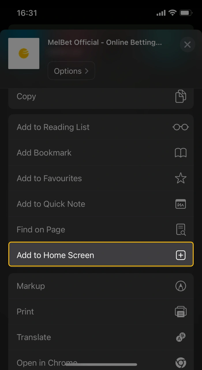 Add the Melbet iOS app to your home screen.