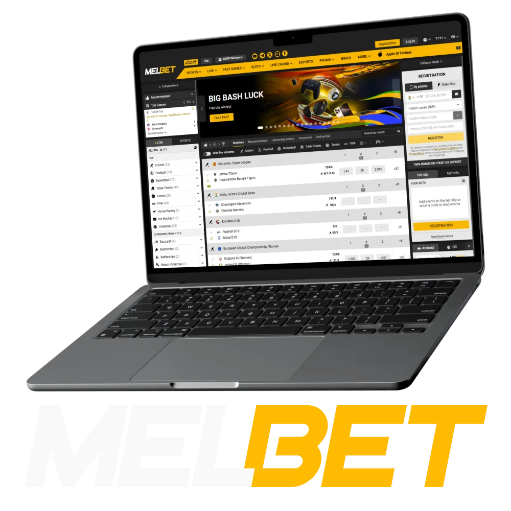 Melbet offers sports betting and casino games in India.