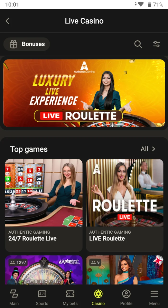 The Parimatch app allows users to engage in online casino gaming.