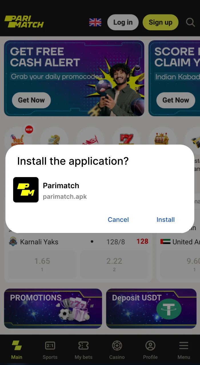 Open the file and install the Parimatch application.