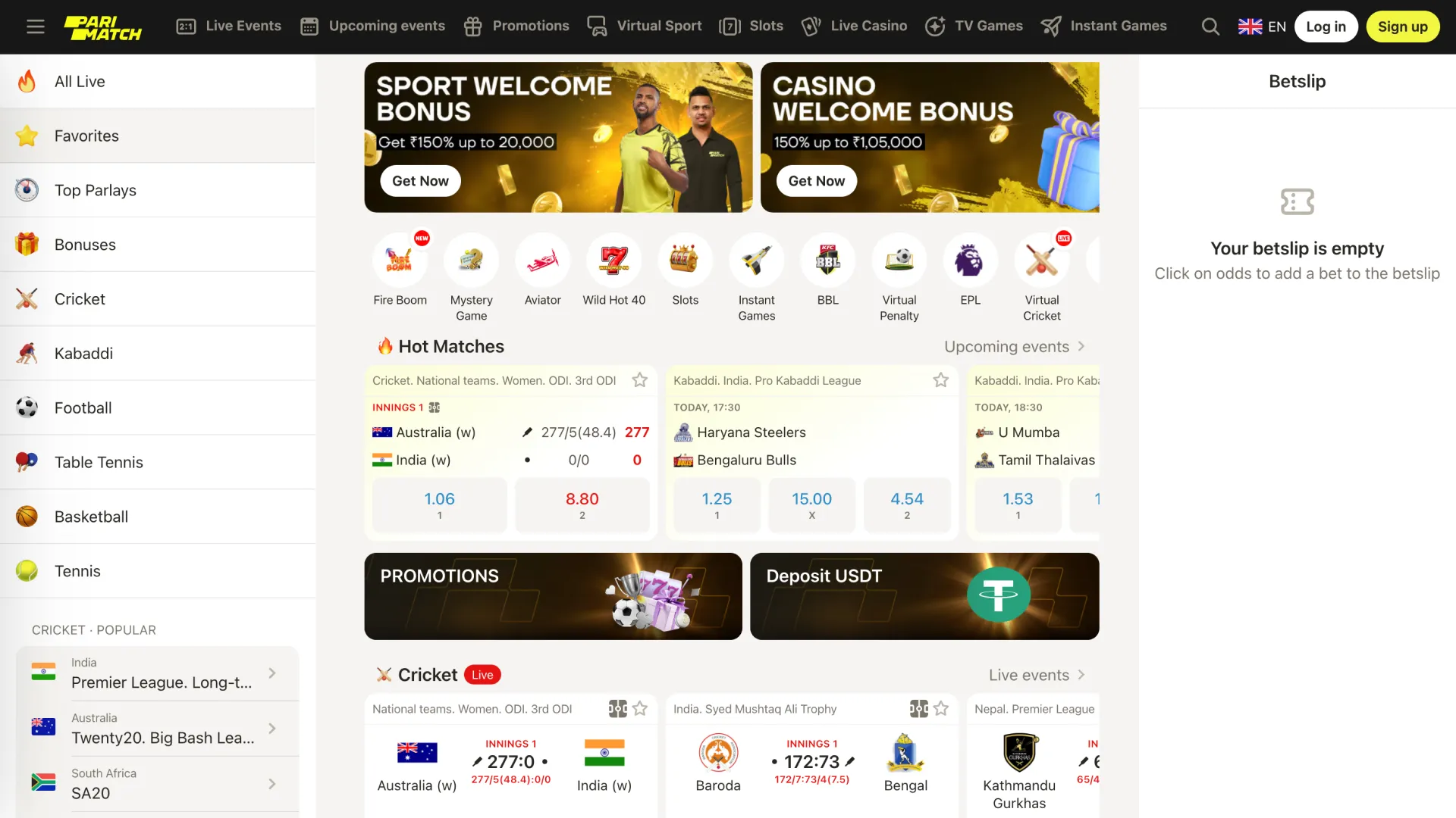 Enjoy live betting and casino games in real time on Parimatch India.