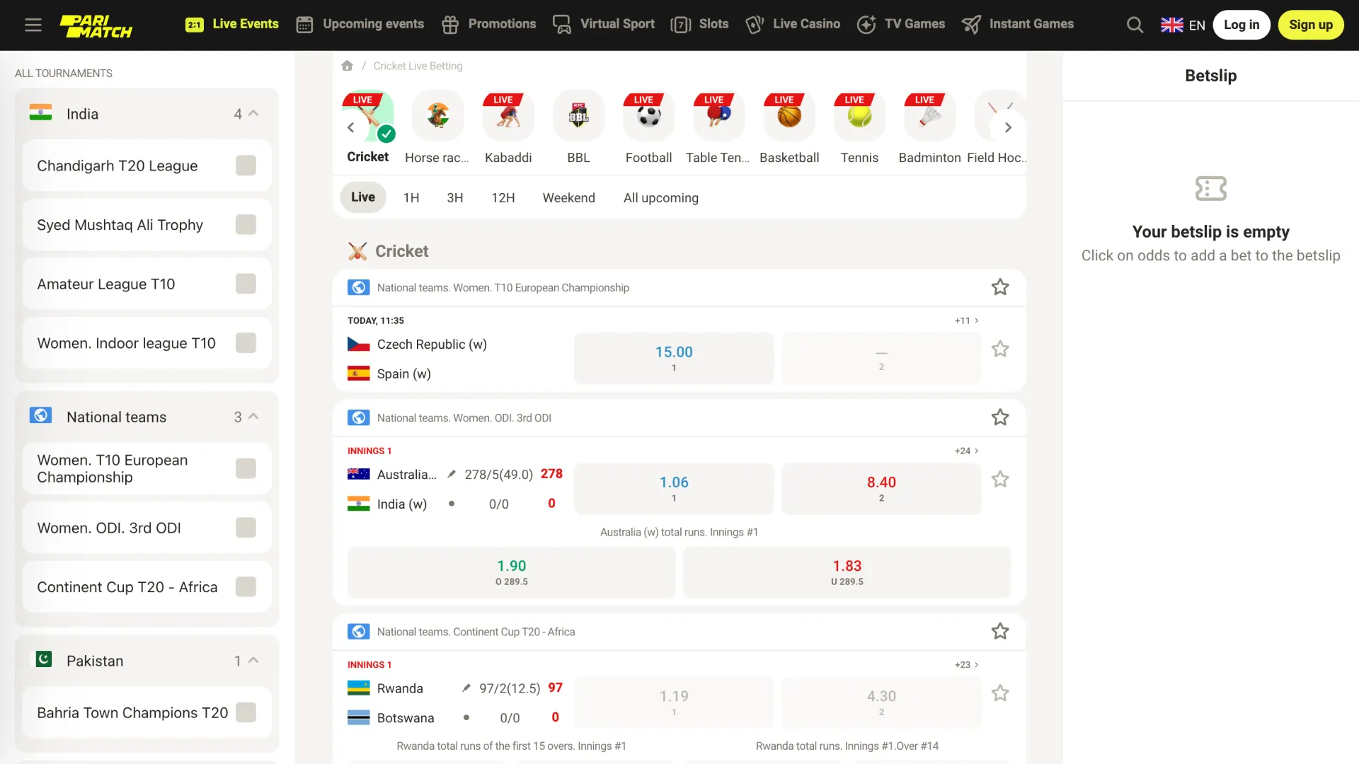 Parimatch provides a diverse selection of sports for betting.